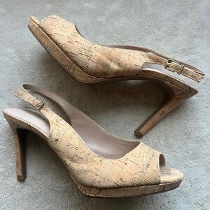Kelly & Katie Women 8.5M Cork Slingback Peep Toe Stiletto Heel Pumps Gold Fleck